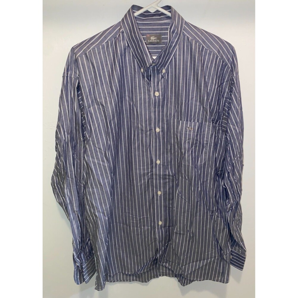 Lacoste Dress Shirt Men's Size 42 Button Down Gray Striped Long Sleeve Cotton